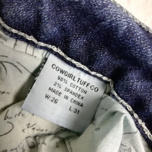 Cowgirl Tuff Co Womens Jeans Slim Boot Cut Blue Denim Stone Wash Rhinestone 26 - Picture 10 of 14